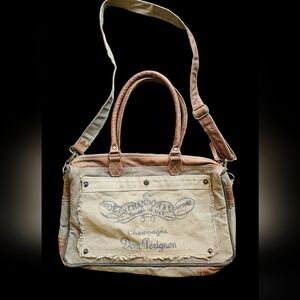 Myra champagne themed leather and fabric big tote bag